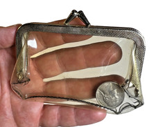 Vintage Mid Century MCM Clear Vinyl Coin Purse Kiss Lock Frame 1950s Transparent
