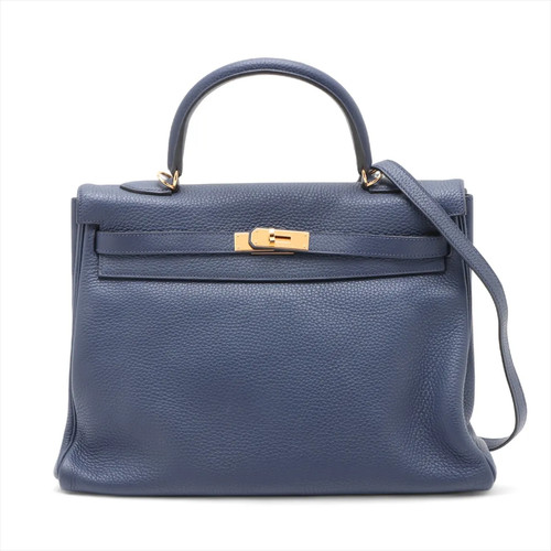 Hermès Kelly 35 Le Tournay Taurillon Clemence Blue Saphir Gold Metal Fittings □R