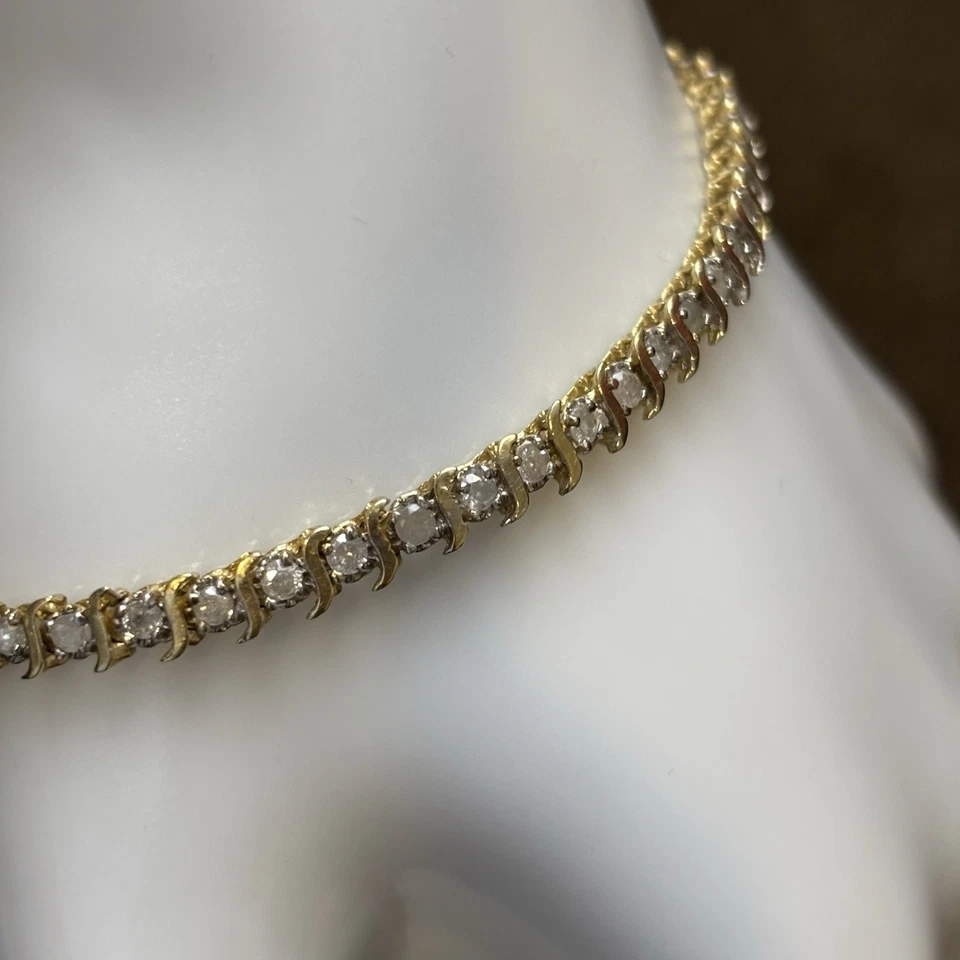 "Pulsera tenis oro 10K 50 diamantes Champlain marca CI 7"" vintage brillante 8 g" Foto 3 de 4