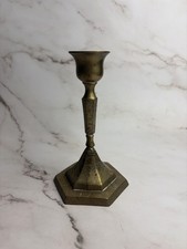 Unmarked Gold Metal Asian Cobalt Candlestick Holder Hexagon Base Small Taper