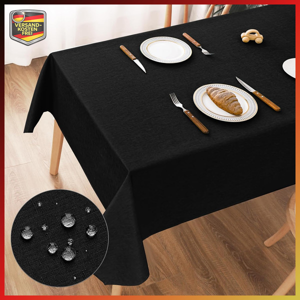 Tischdecke Abwaschbar Schwarz 100X140Cm Polyester Wasserabweisend Kratzfest-image