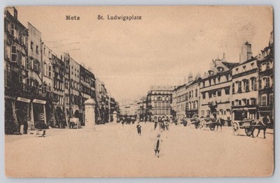 Metz, France St. Ludwigsplatz with horse carts and shops, Divided Back c.1900s