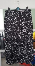 Black and White Polka Dot Pleated High Waisted Midi Skirt, Size 12