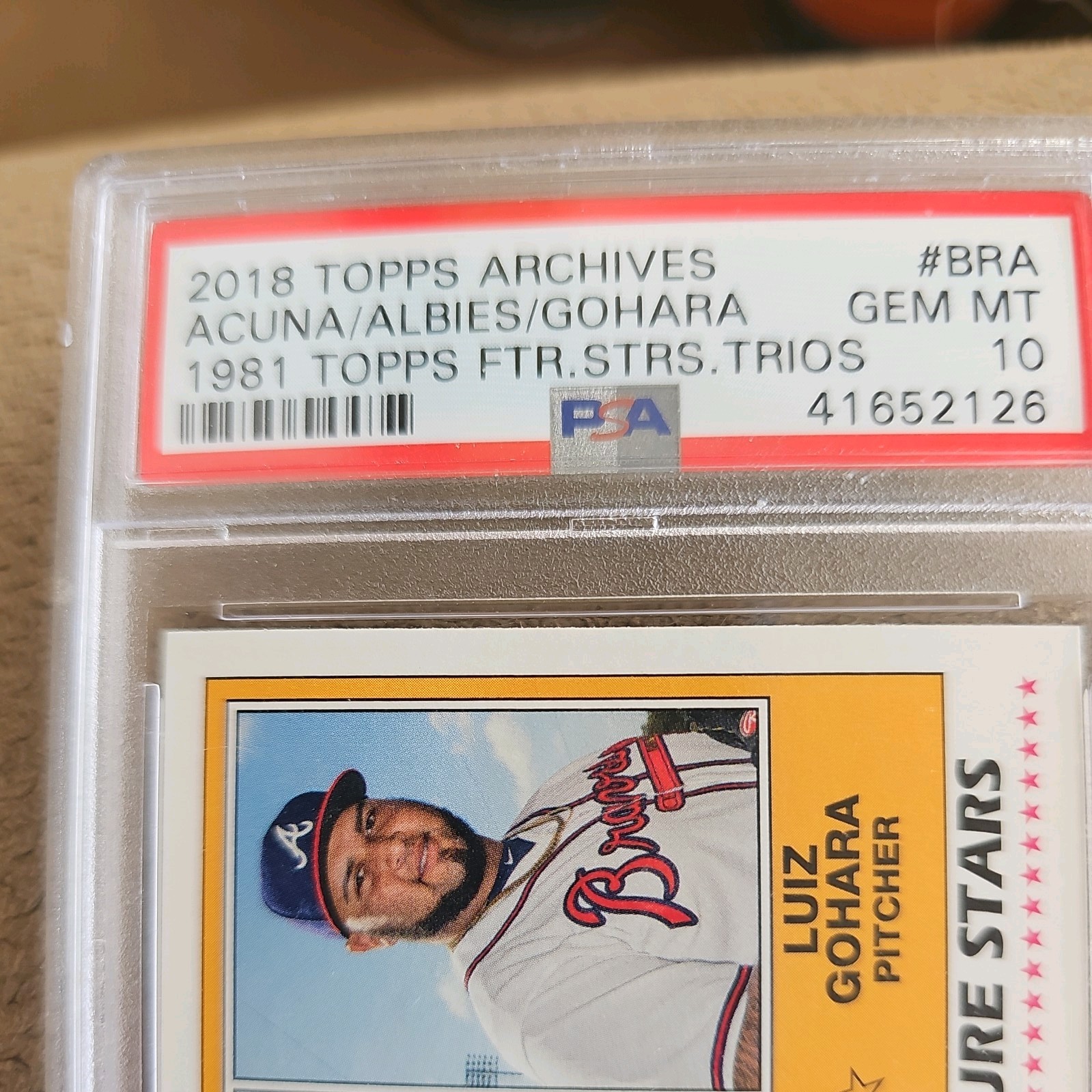 2018 Topps Archives Ozzie Albies Ronald Acuna Jr. Gohara 1981 RC #FS-BRA PSA 10 view 5