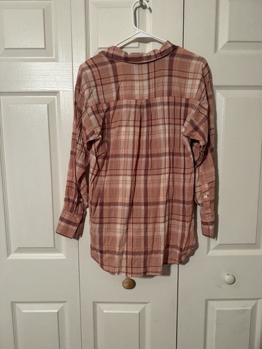 LOFT Pale Pink Plaid Button Up High-Low Blouse ~ Size XS PETITE ~ BRAND NEW! - Picture 3 of 4