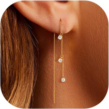14K Gold Plated Chain Earrings for Women Trendy Dainty Hypoallergenic Cubic Zirc
