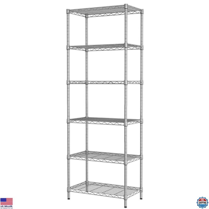 Adjustable 6-Shelf Metal Wire Shelving Unit for Kitchen, Bathroom
