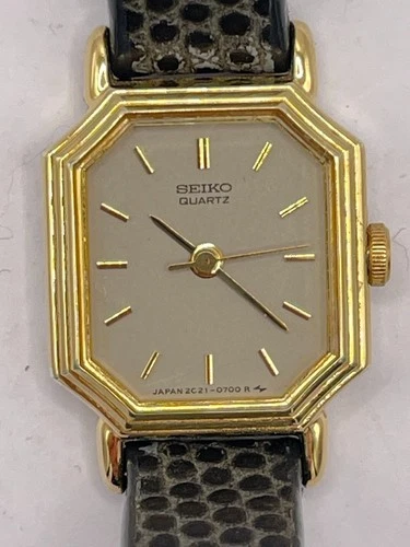 Seiko Tank Watch Women's 16mm Gray Dial Gold Tone Octagon 2C21-5279 New Battery