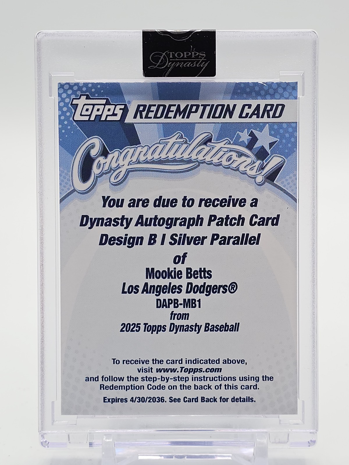 MOOKIE BETTS 2025 TOPPS DYNASTY AUTO PATCH B DESIGN SILVER /5 DODGERS Q7372