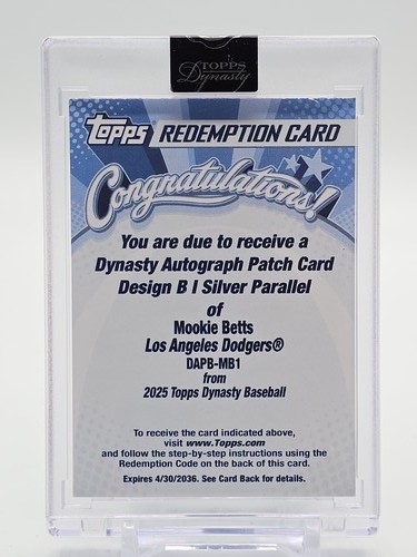 MOOKIE BETTS 2025 TOPPS DYNASTY AUTO PATCH B DESIGN SILVER /5 DODGERS Q7372