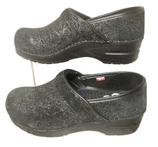 Sanita 38 Danish Tinsel Black Metallic Sparkle Clogs Leather Nurse Shoes Comfort