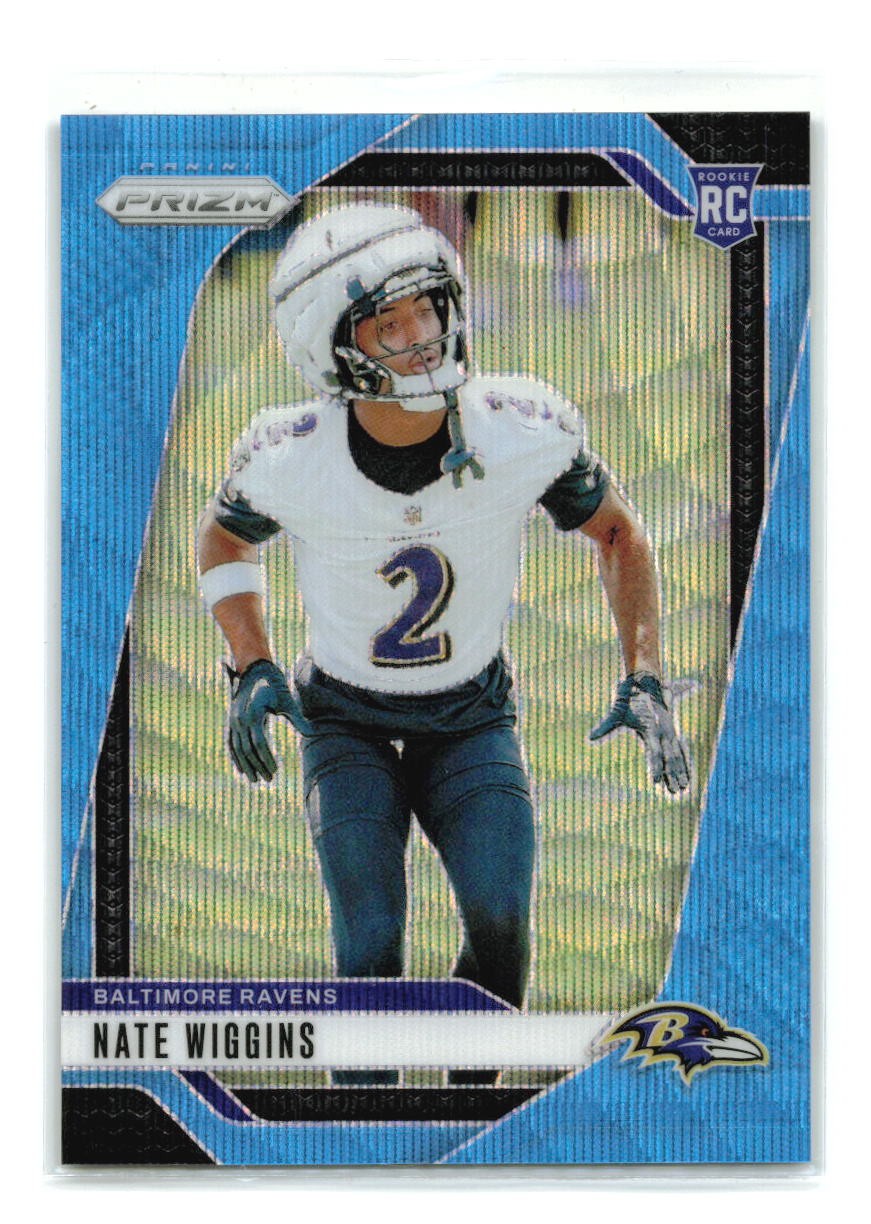 Nate Wiggins - 2024 Panini Prizm #380 Blue Wave /230 RC - Baltimore Ravens