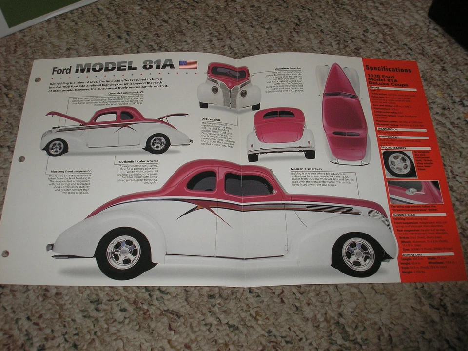 Ford Modelo 81A 1938 EE. UU. Cupé Hot Cars Grupo 8 # 73 Hoja de especificaciones Folleto Foto 2 de 3