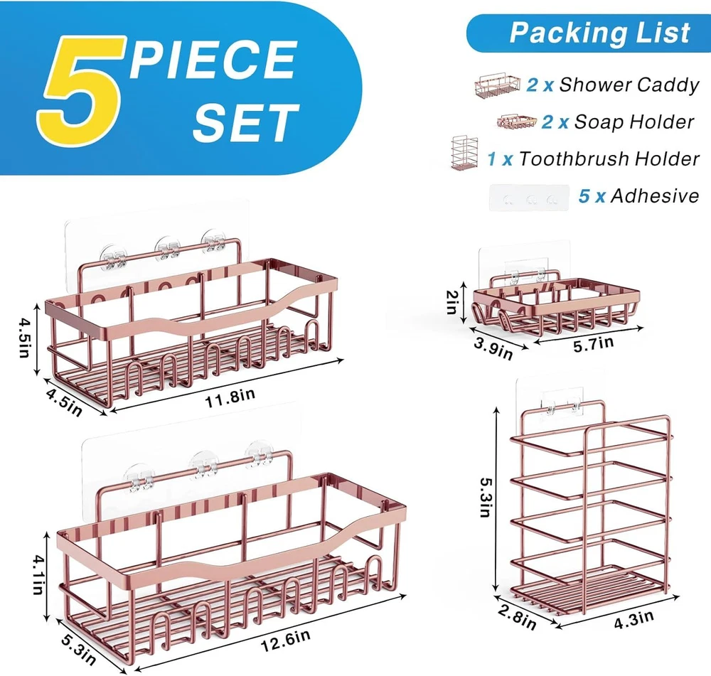 Shower Caddy 5 Pack,Adhesive Shower Organizer for Bathroom Storage&Home
