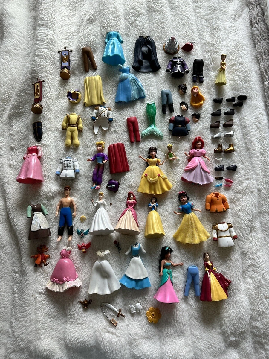 HUGE Disney Polly Pocket Princess Magic Dolls LOT Clothes W Accessories Bag