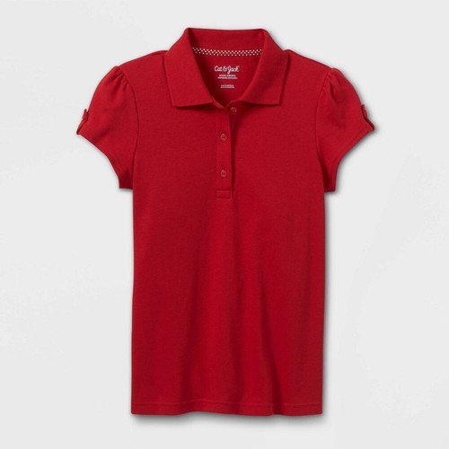 Girls' Interlock Polo T-Shirt School Uniform- Cat & Jack™ Red XS - Picture 4 of 7