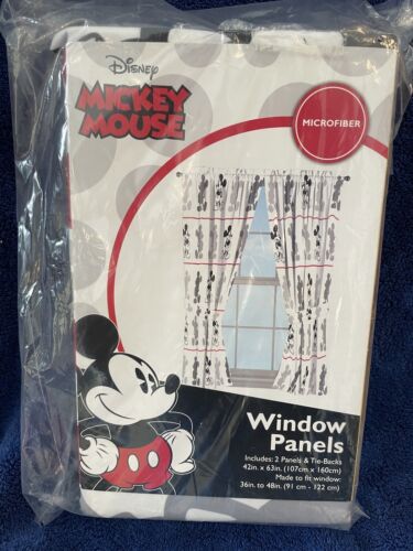 Mickey Mouse Window Panels New In Package 2 Panel & Tie-backs 42”x 63”
