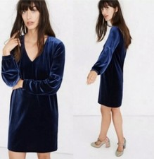 Madewell Dark Blue Balloon Sleeve Velvet Dress Women’s Size Medium