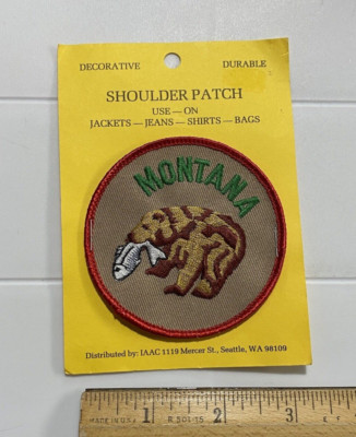 NIP Montana Grizzly Bear Salmon Fish in Mouth Round Embroidered Souvenir Patch