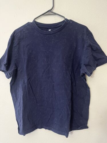 H&M Crew Neck Regular Fit Casual Solid T-Shirt Men's Size Large Navy Blue - Picture 1 of 5