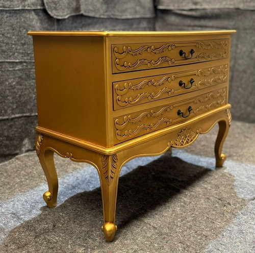 Baroque Rococo Antique French Style Chest Of 3 Drawers, Gold - Picture 7 of 12