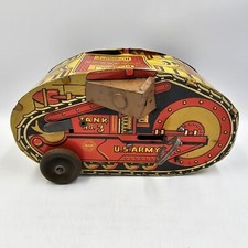 Vintage 1930s Marx US Army Tin Litho Wind Up No. 3 Turnover Tank Works READ