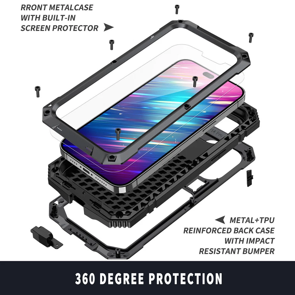 Funda de aluminio Gorilla Glass a prueba de golpes para iPhone 17 16 15 Pro Max 14 13 12 11 Foto 3 de 4