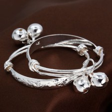 Elegant 925 Sterling Silver 2" Charm Bracelet Bangle cuff for Newborn Baby 2 pcs