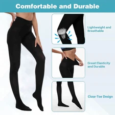 1 Pair Full Support Pantyhose Control Top Reinforced Toe for Varicose Veins