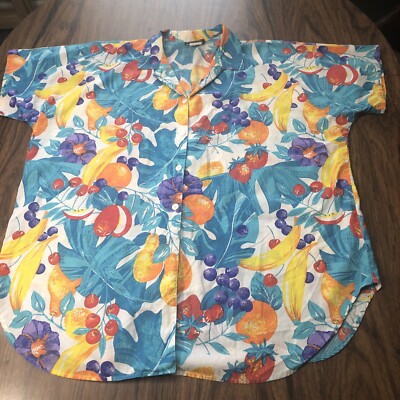 Vintage Ample Togs Tropical Hawaiian Shirt Womens  44 Fruit Cherry Orange Grapes