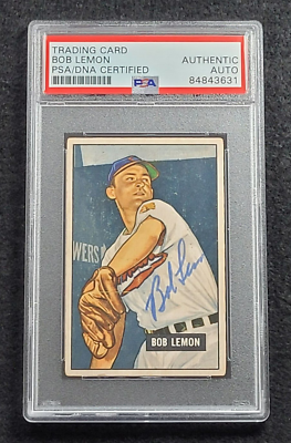 Rare 1951 BOB LEMON Signed Bowman Baseball Card-HOF-CLEVELAND INDIANS-PSA