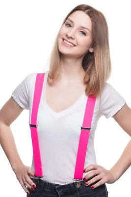 Hosenträger neonpink 3 Clips für Damen und Herren - Bild 1 von 2