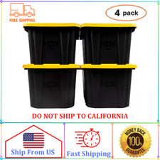 27 Gal. Tough Storage Tote in Black with Yellow Lid 4-Pack