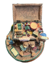 Vtg Russ Bears From The Past 1758 w Heavy Wood Base Bear Christmas toy scene