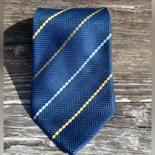 Ben Sherman necktie formal men's tie blue gold striped pattern print golf silk