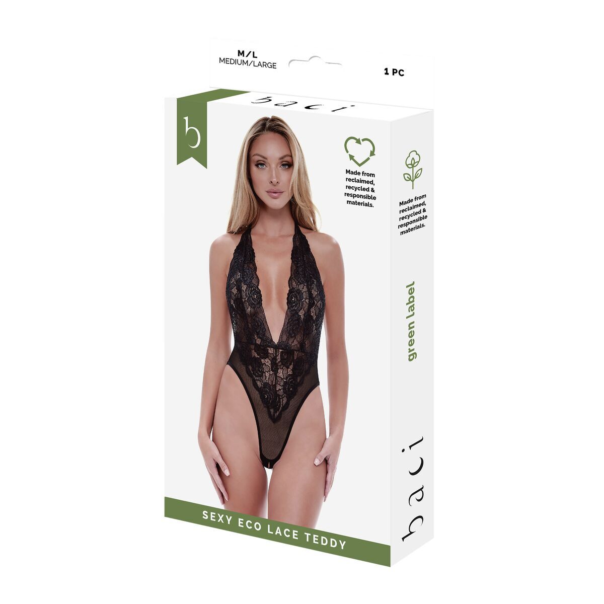 Set di Lingerie Baci Lingerie Eco Lace Teddy Nero [S/M]