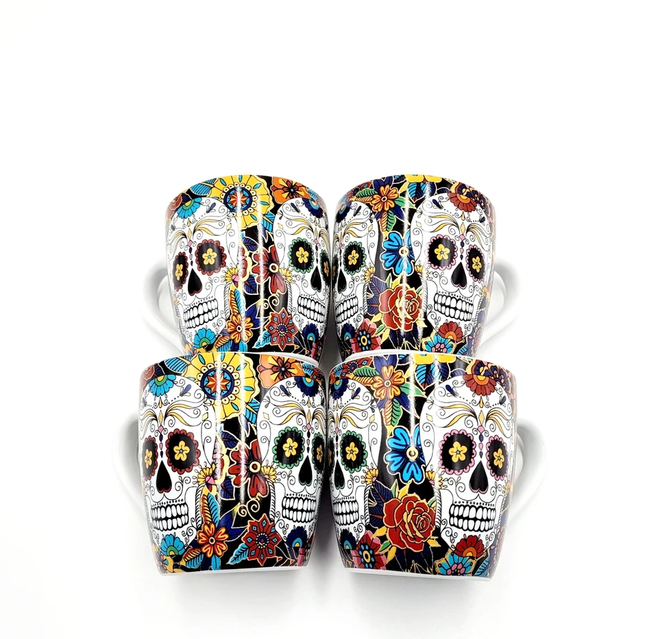 Williams Sonoma Día de los Muertos Día de los Muertos Juego de 4 Tazas Calavera de Azúcar NUEVO Foto 3 de 4