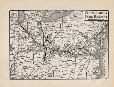 1926 Antique CHESAPEAKE & OHIO Railroad Map Vintage C & O Railway Map 553
