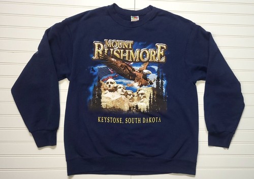 Vintage Mount Rushmore Blue Sweater Size Large Fruit Of The Loom BEST 90s