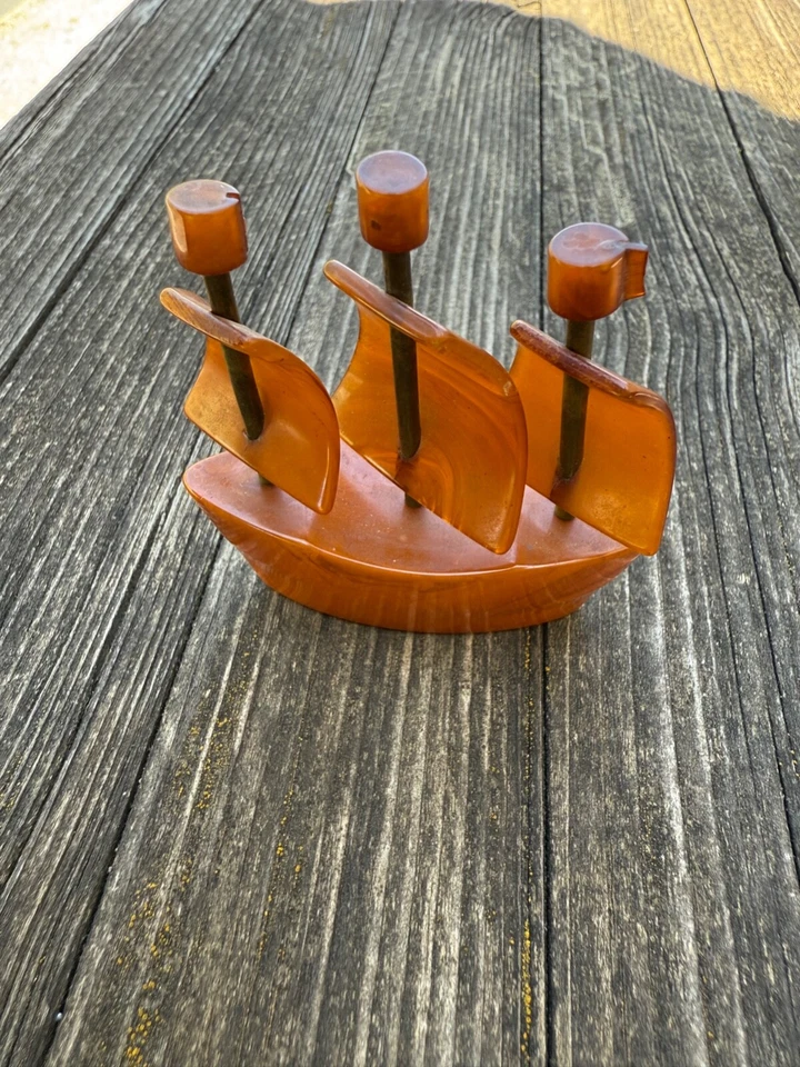 De colección Muy Raro Caramelo Ámbar Baquelita Art Deco Barco Natural 31 gramos Foto 4 de 4