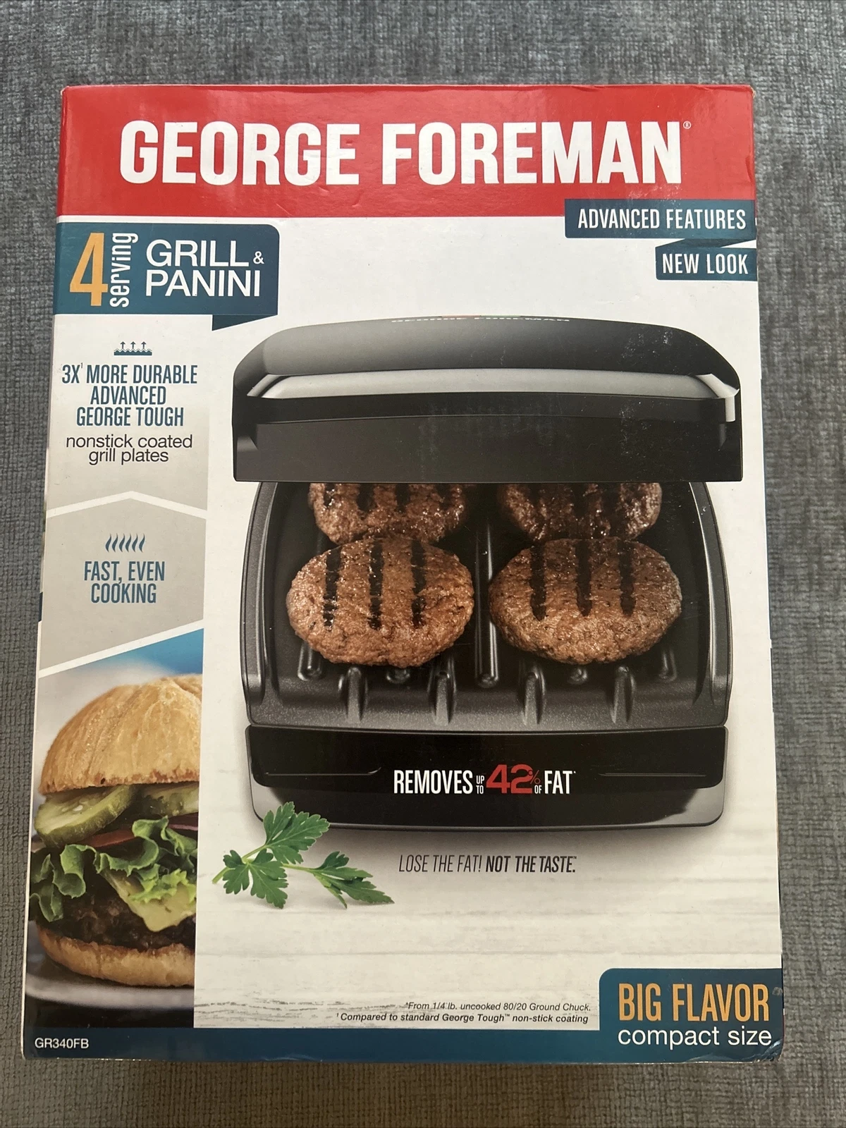 George Foreman 4-Serving Basic Plate Grill & Panini - GR340FB - New