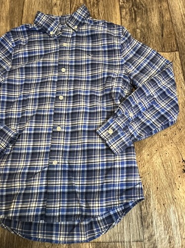 Vineyard Vines Whale Shirt Boys Small 8-10 Blue Plaid Long Sleeve Button Front - Picture 2 of 5