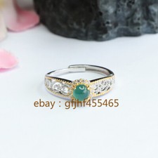 Certificate Natural Grade A jadeite Blue Water Egg Noodle ring s925 adjustable