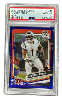 2023 Donruss Optic Ja'Marr Chase 41 True Blue Prizm 121/199 CIN Bengals SP PSA 9