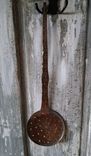 Messing Kupfer Schauml&ouml;ffel alt antik Schaumkelle Intarsien schwer  Patina