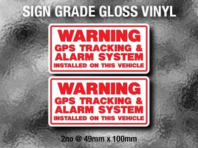 2x WARNING GPS Tracking & Alarm System Vinyl Stickers - Van/Car/Camper/Motorhome