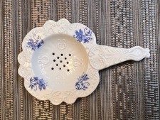 Antique Milk Glass Tea Strainer Blue and Whit...