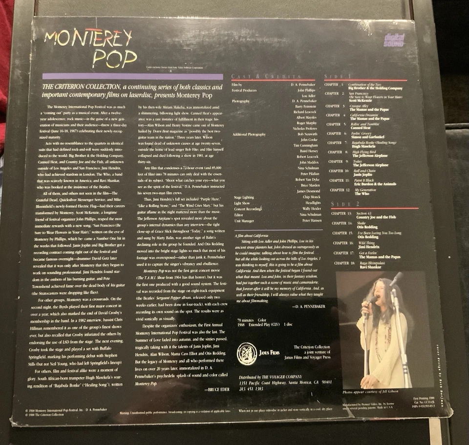 1st Printing Monterey Pop Criterion Collection Laserdisc Jimi Hendrix Rare NEW! - Image 2 of 2