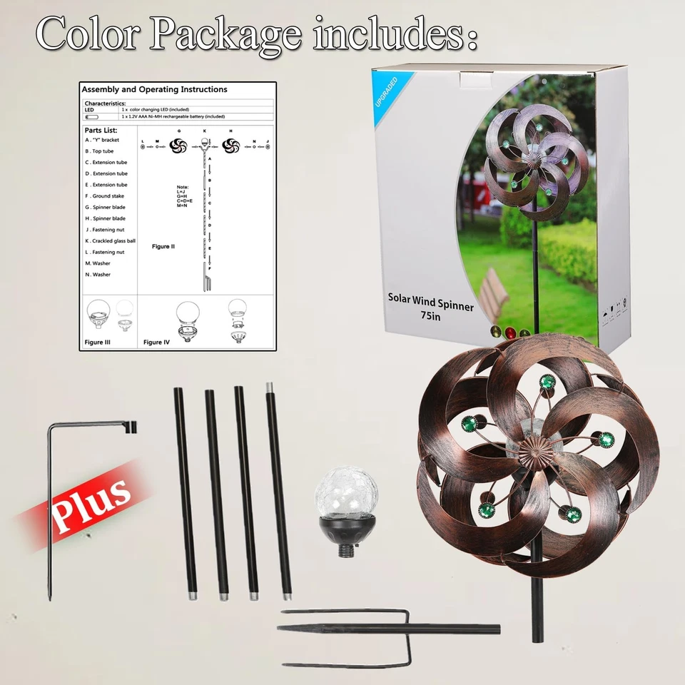 Giratorio de viento solar mejorado 360 grados giratorio multicolor iluminación LED vidrio... Foto 3 de 4