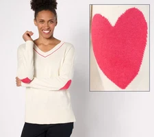 Studio Park Women's Top Sweater Sz L V-Neck Heart Sleeve White A630700